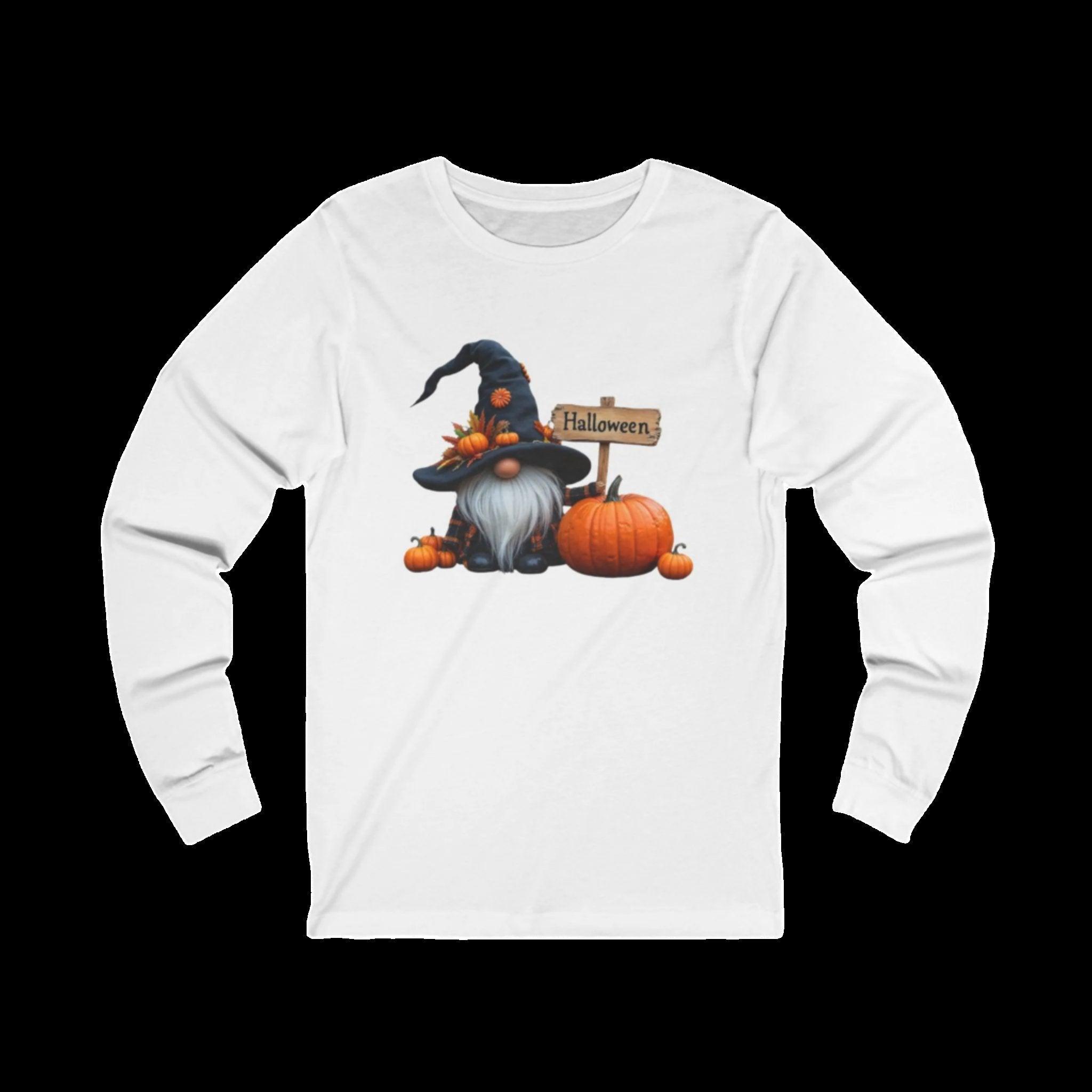 Halloween-Themed Long Sleeve Tee – Cozy and Festive: Gnometober