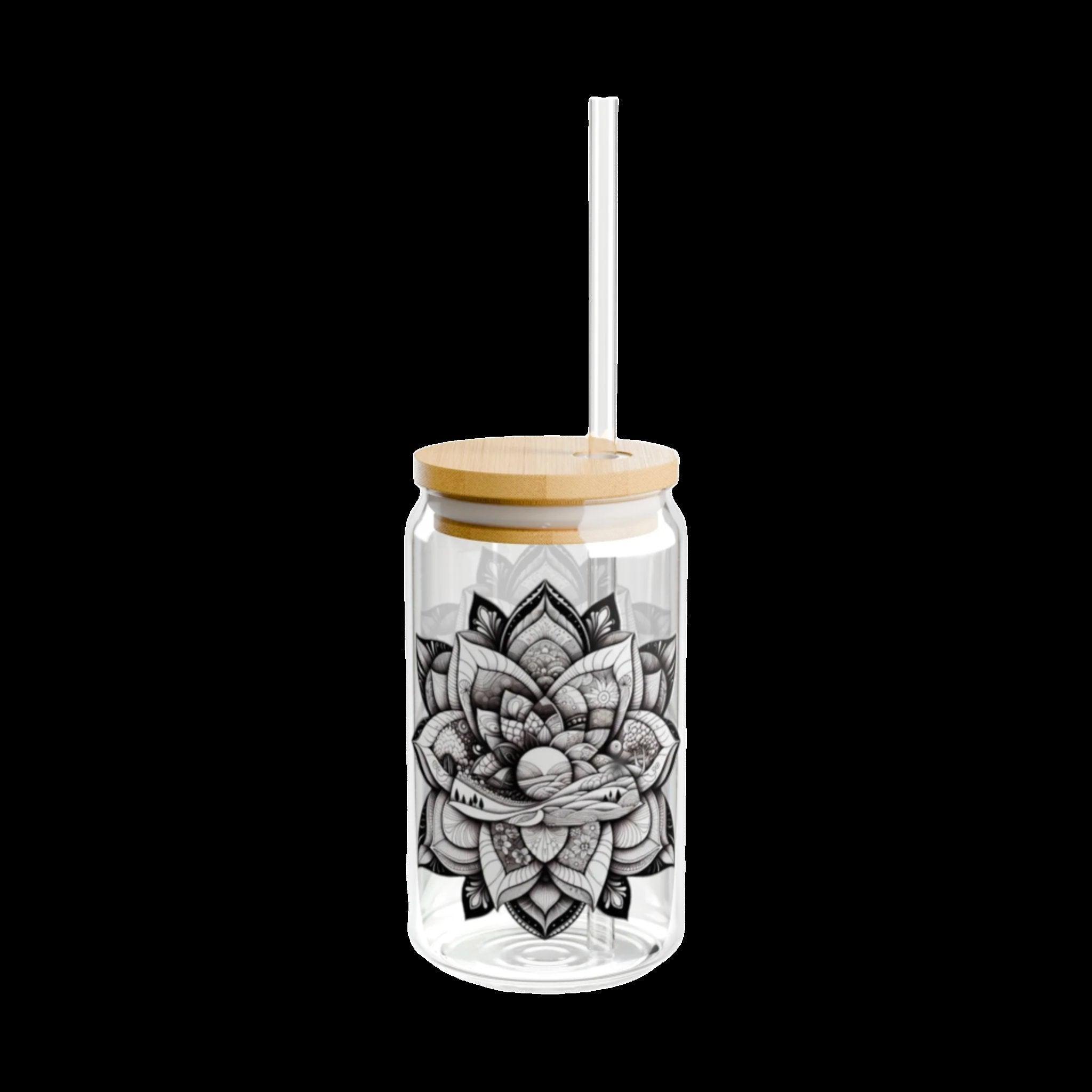 Glass Sipper 16oz: Mandala Flower