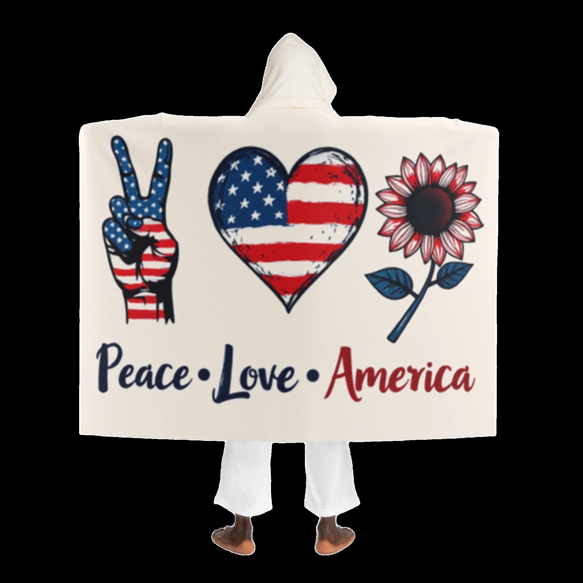 Sherpa Fleece Blanket with Hood: Peace, Love, America - 6790631776638282097_2048